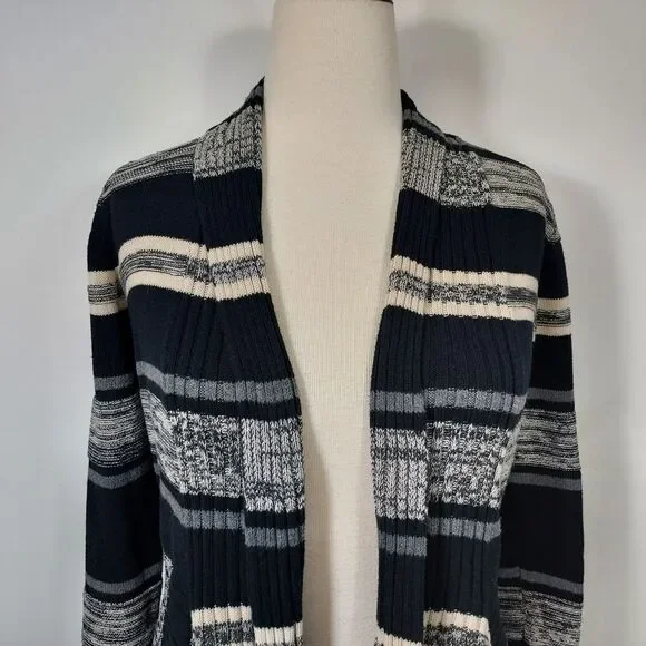 St John's Bay Womens Small Open Front Striped Waterfall Cardigan Sweater Cotton - Picture 3 of 12